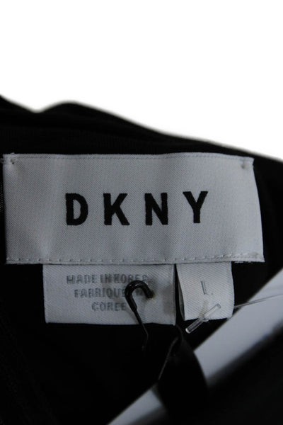 DKNY Women Black Turtleneck Long Sleeve Top Viscose Spandex Zip Size L