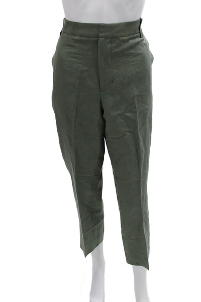 Vince Unisex Green Ankle Cropped Dress Pants Linen Blend Size 12