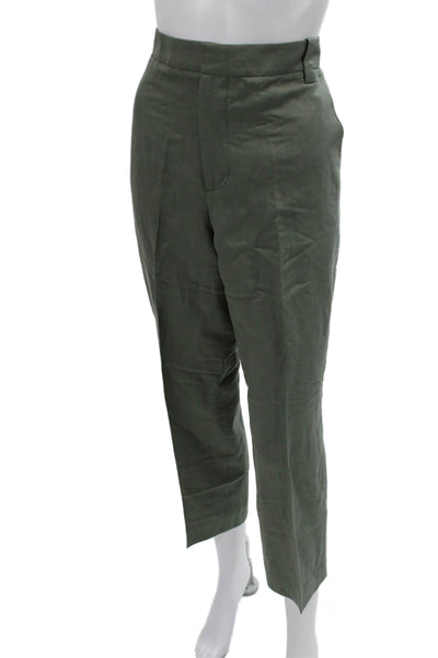 Vince Unisex Green Ankle Cropped Dress Pants Linen Blend Size 12