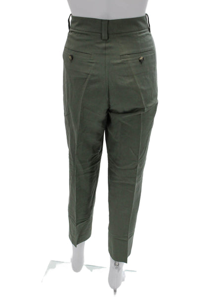 Vince Unisex Green Ankle Cropped Dress Pants Linen Blend Size 12