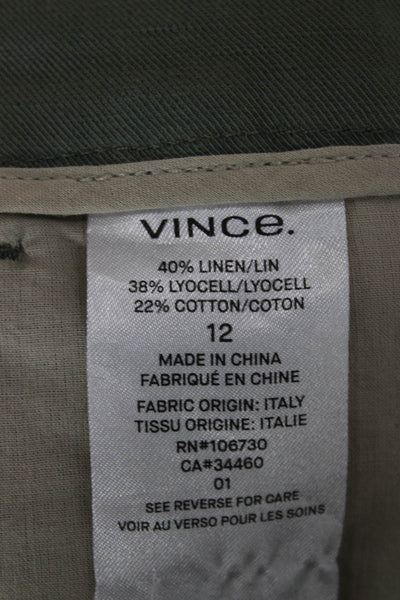 Vince Unisex Green Ankle Cropped Dress Pants Linen Blend Size 12
