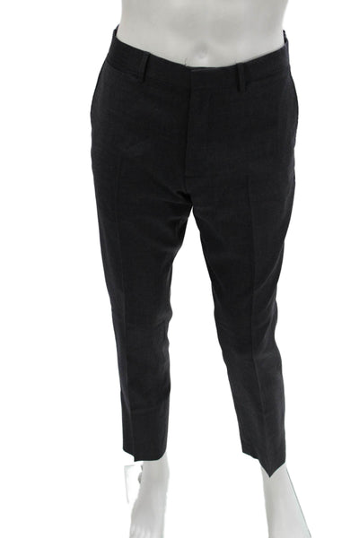 Theory Mens Dark Gray Wool Ankle Cropped Dress Pants Button Size 33
