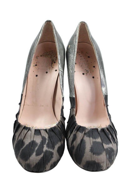 Rebecca Taylor Womens Stiletto Metallic Leopard Print Pumps Silver Black Size 37