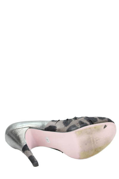 Rebecca Taylor Womens Stiletto Metallic Leopard Print Pumps Silver Black Size 37