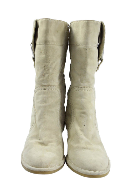 Fornarino Womens Side Zip Block Heel Booties Cream Suede Size 37