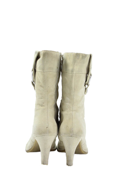 Fornarino Womens Side Zip Block Heel Booties Cream Suede Size 37