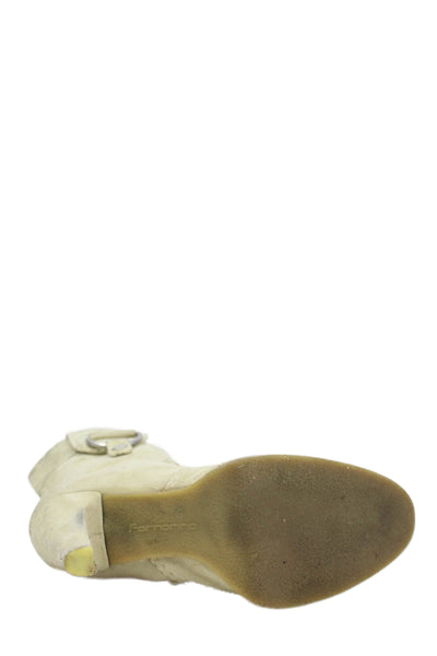 Fornarino Womens Side Zip Block Heel Booties Cream Suede Size 37