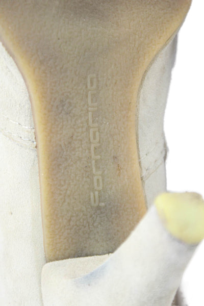 Fornarino Womens Side Zip Block Heel Booties Cream Suede Size 37