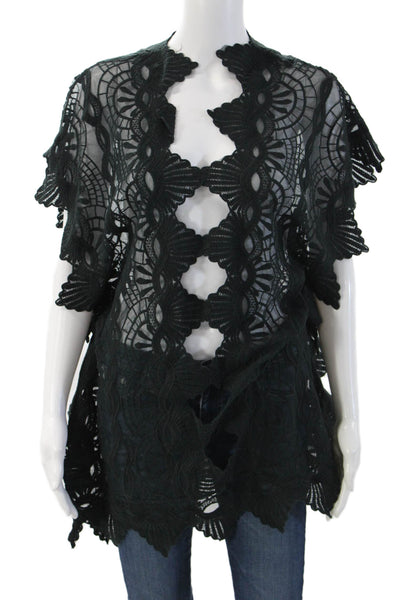 Night Cap Women Kimono Sleeveless Black Geometric Nylon Bohemian Top Size 2