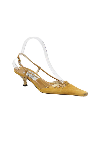 Emma Hope Womens Leather Slingback Heels Beige Size 36 6