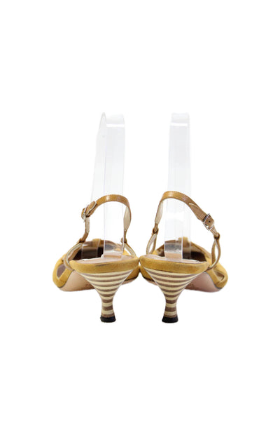Emma Hope Womens Leather Slingback Heels Beige Size 36 6