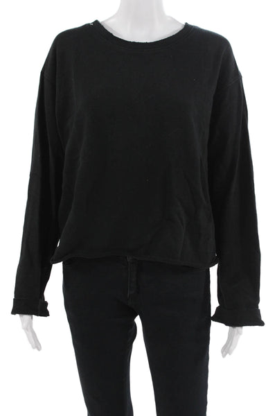 R+A Womens Pullover Sweatshirt Black 100% Cotton Crew Neck Long Sleeve Size S