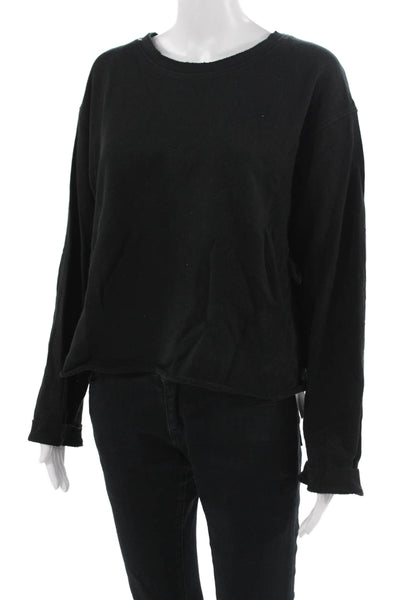 R+A Womens Pullover Sweatshirt Black 100% Cotton Crew Neck Long Sleeve Size S