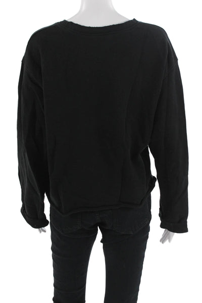 R+A Womens Pullover Sweatshirt Black 100% Cotton Crew Neck Long Sleeve Size S