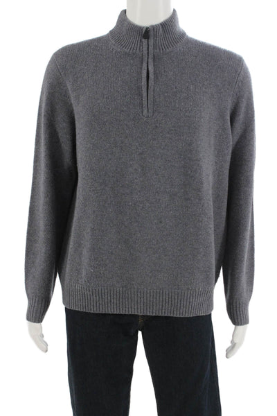 Saks Fifth Avenue Mens Gray Merino Cashmere Mock Neck Zip Pullover Size XL