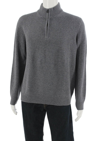 Saks Fifth Avenue Mens Gray Merino Cashmere Mock Neck Zip Pullover Size XL