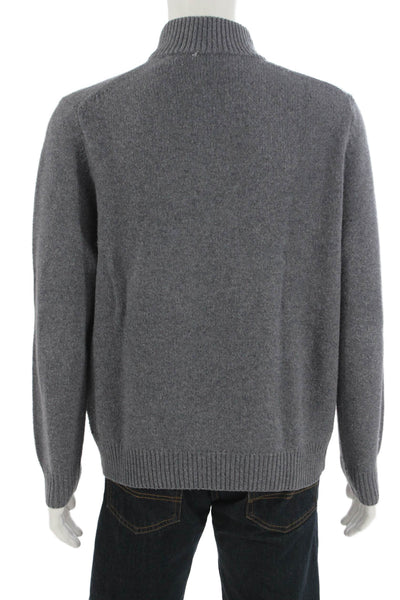 Saks Fifth Avenue Mens Gray Merino Cashmere Mock Neck Zip Pullover Size XL
