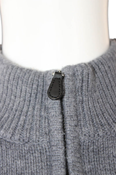 Saks Fifth Avenue Mens Gray Merino Cashmere Mock Neck Zip Pullover Size XL