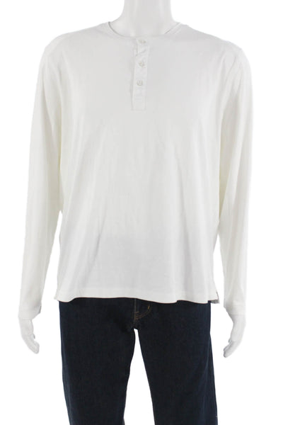 Raffi Mens White Cotton Long Sleeve Classic T-Shirt Button Size XL