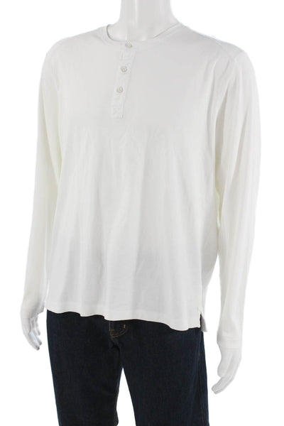 Raffi Mens White Cotton Long Sleeve Classic T-Shirt Button Size XL