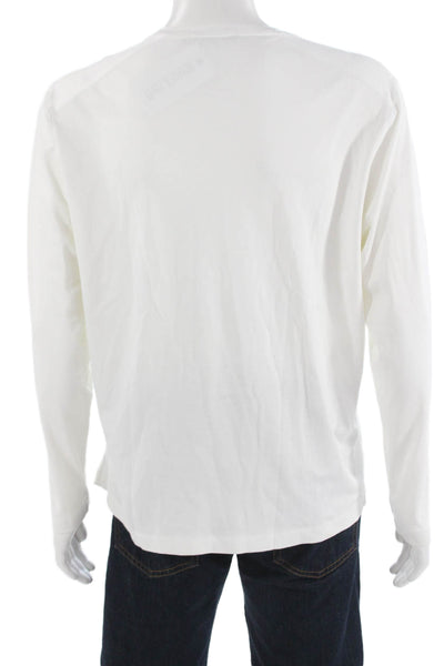 Raffi Mens White Cotton Long Sleeve Classic T-Shirt Button Size XL