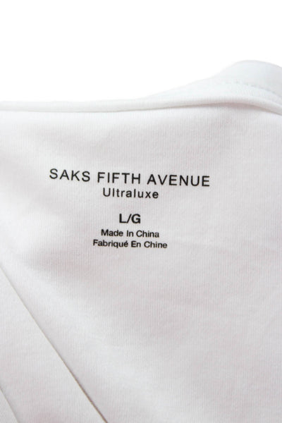 Saks Fifth Avenue Mens Band T-Shirt White Crew Neck Cotton Short Sleeve Size L