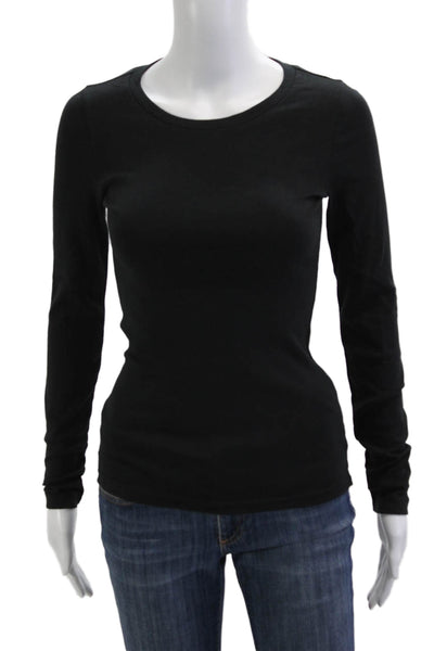 J Crew Womens Basic Black Cotton Long Sleeve Crew Neck T-Shirt Size XS