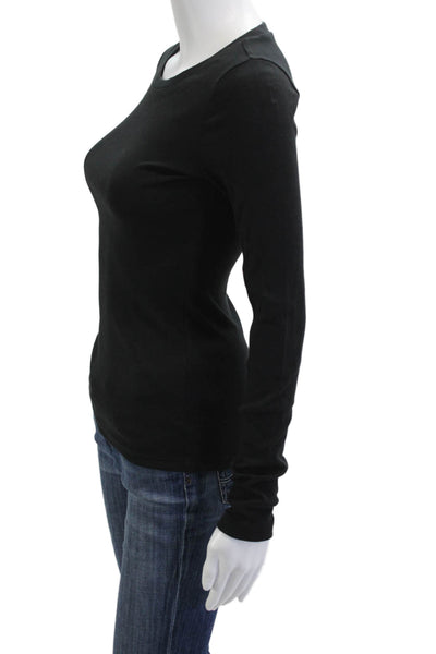 J Crew Womens Basic Black Cotton Long Sleeve Crew Neck T-Shirt Size XS