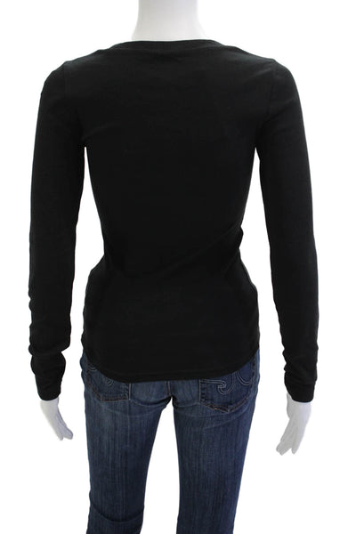 J Crew Womens Basic Black Cotton Long Sleeve Crew Neck T-Shirt Size XS