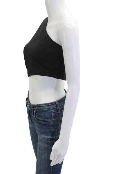 Solace London Womens Cropped One Shoulder Black Top Nylon Blend Size 4