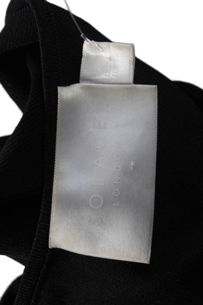 Solace London Womens Cropped One Shoulder Black Top Nylon Blend Size 4