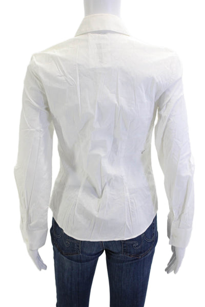 MNG Womens Collared White Long Sleeve Button-Up Blouse Cotton Blend Size 2