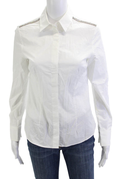MNG Womens Collared Button Up Blouse White Long Sleeve Cotton Size 2