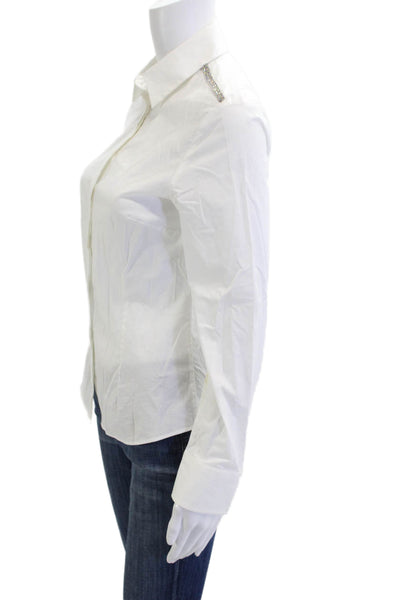 MNG Womens Collared Button Up Blouse White Long Sleeve Cotton Size 2