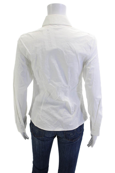 MNG Womens Collared Button Up Blouse White Long Sleeve Cotton Size 2