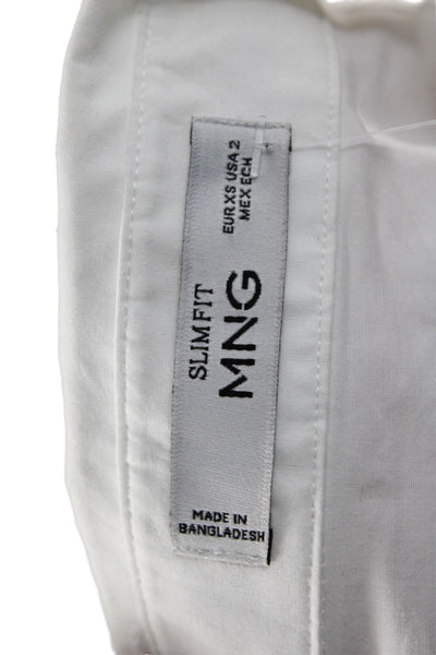 MNG Womens Collared Button Up Blouse White Long Sleeve Cotton Size 2