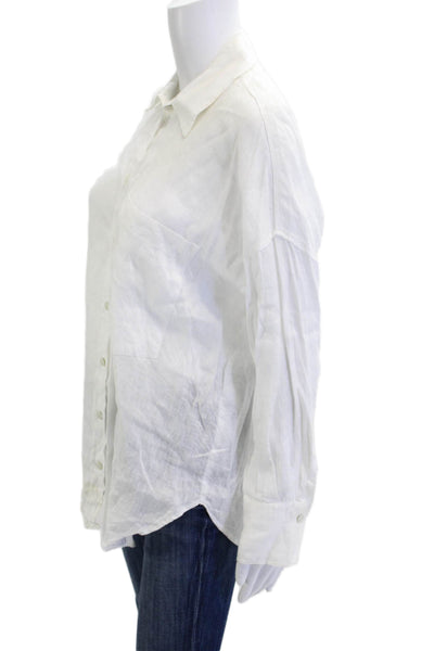 Zara Women Basic White Linen Collared Button-Up Long Sleeve Top Size XS