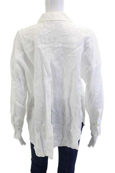 Zara Women Basic White Linen Collared Button-Up Long Sleeve Top Size XS