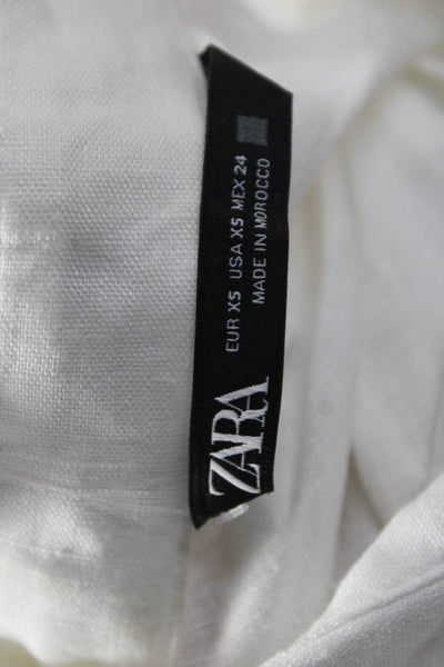 Zara Women Basic White Linen Collared Button-Up Long Sleeve Top Size XS