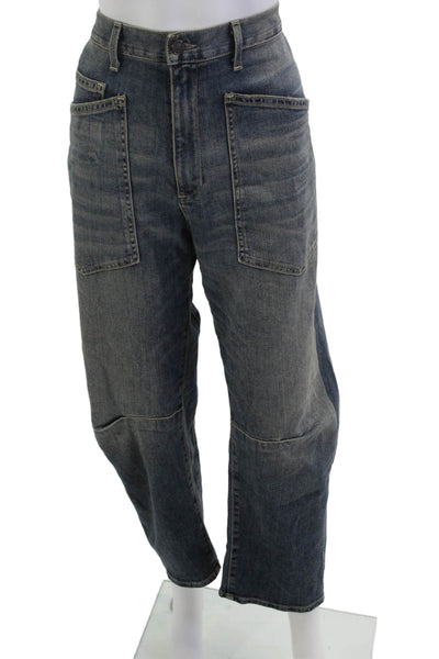 Nili Lotan Unisex Dark Gray Cropped Wide Leg High Rise Jeans Size 28