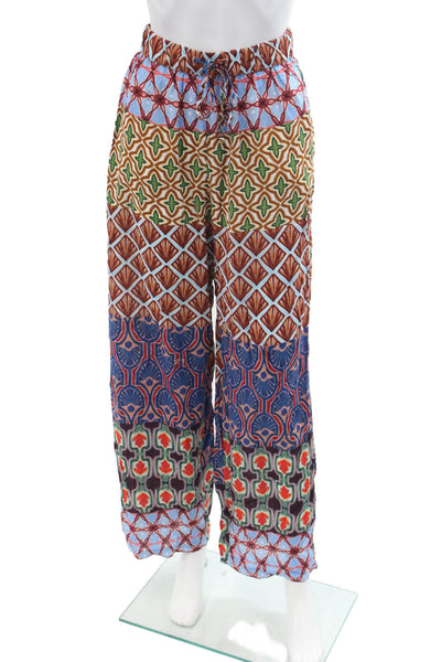 Zara Womens Bohemian Geometric Blue Drawstring Viscose Pants Size XS