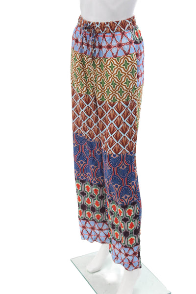 Zara Womens Bohemian Geometric Blue Drawstring Viscose Pants Size XS