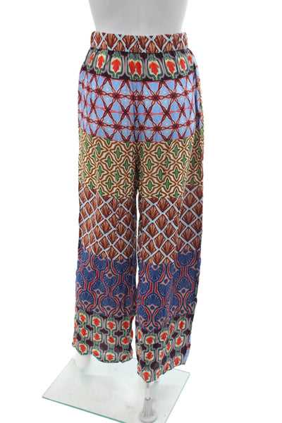 Zara Womens Bohemian Geometric Blue Drawstring Viscose Pants Size XS