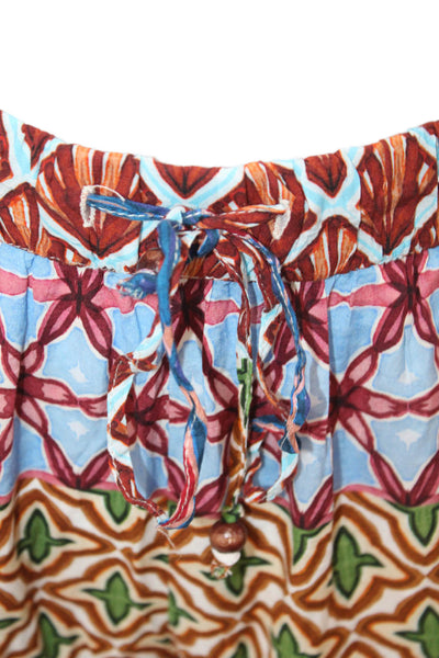 Zara Womens Bohemian Geometric Blue Drawstring Viscose Pants Size XS