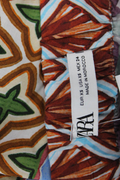 Zara Womens Bohemian Geometric Blue Drawstring Viscose Pants Size XS