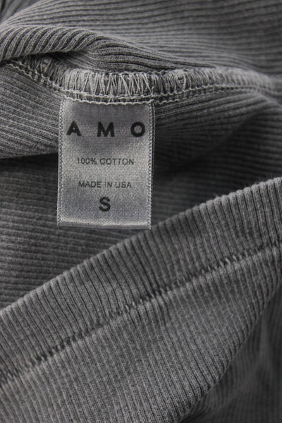 Amo Womens Cropped Gray Cotton V Neck Button Up Top Short Sleeve Size S