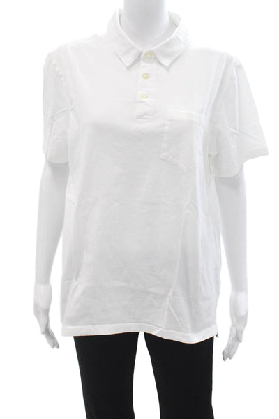 J Crew Mens Button-Down Polo Short Sleeve Cotton Collared White Size L