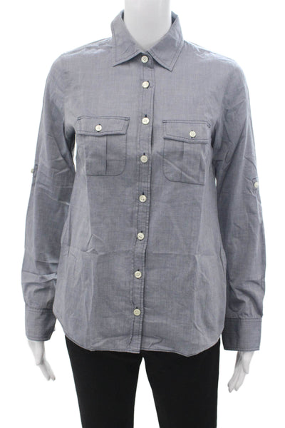 J Crew Women Basic Button-Up Gray Cotton Collared Long Sleeve Top Size XS