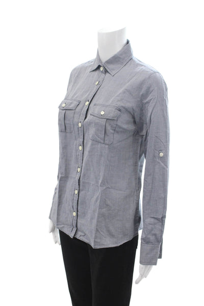 J Crew Women Basic Button-Up Gray Cotton Collared Long Sleeve Top Size XS