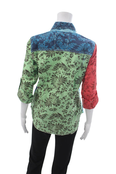Cino Womens Light Blue Floral Cotton Button-Up 3/4 Sleeve Blouse Size XS
